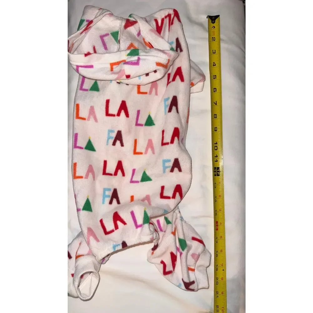 Christmas Fa La La Fleece Dog Pajamas with Hood - Fits 16-18 lbs